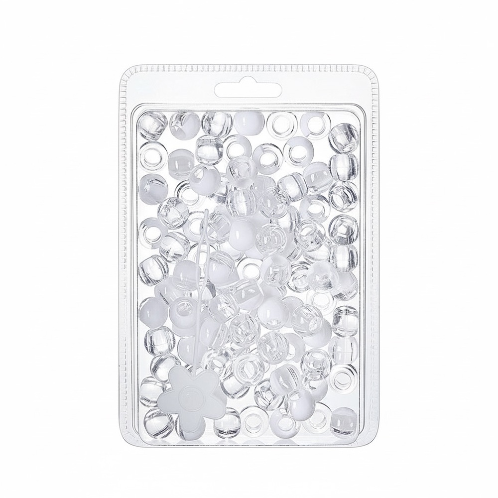 Clear and White X-Large Hair Beads (100pcs)